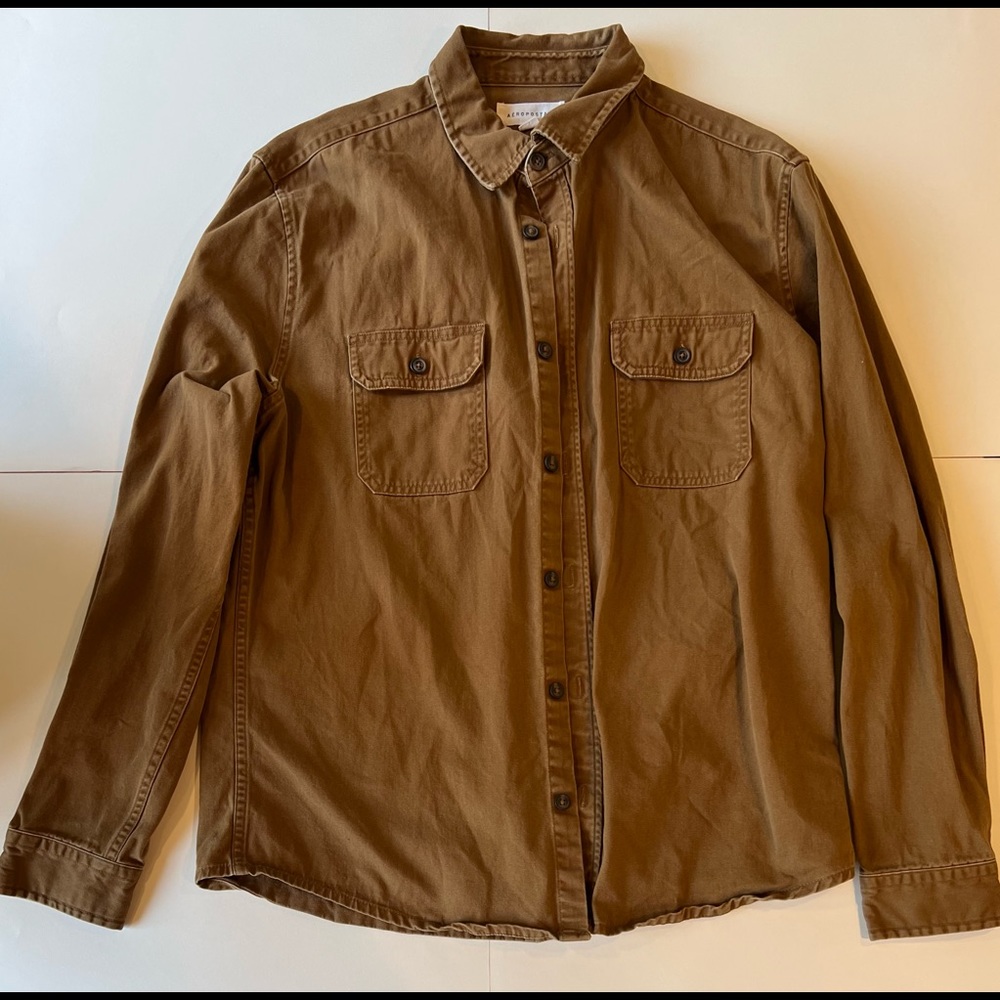 Men’s Aeropostale Thick Brown/Tan Cotton Button Down Shirt